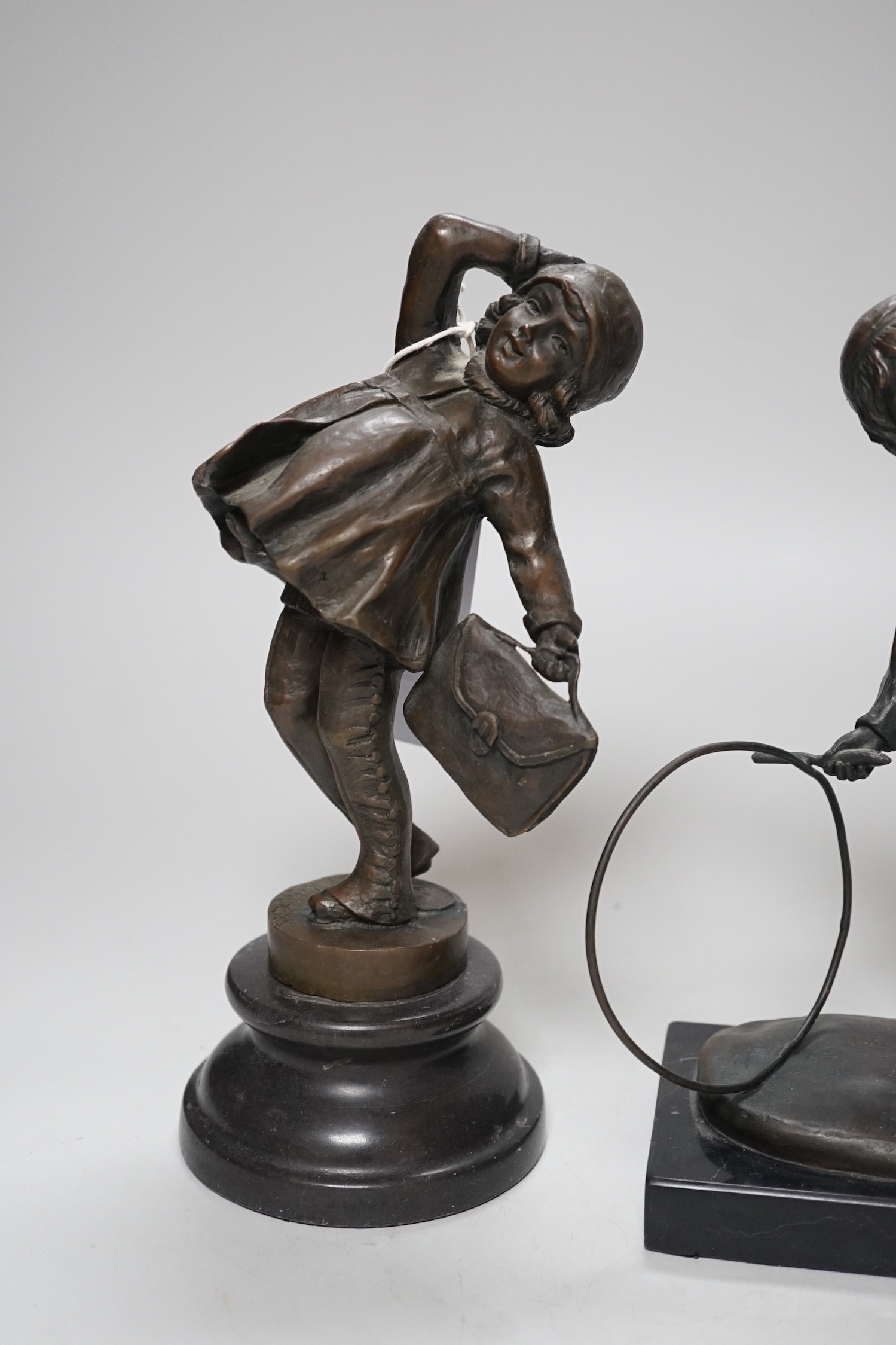 After Demétre Haralamb Chiparus (1886-1947) two bronze figures of children, 24cm